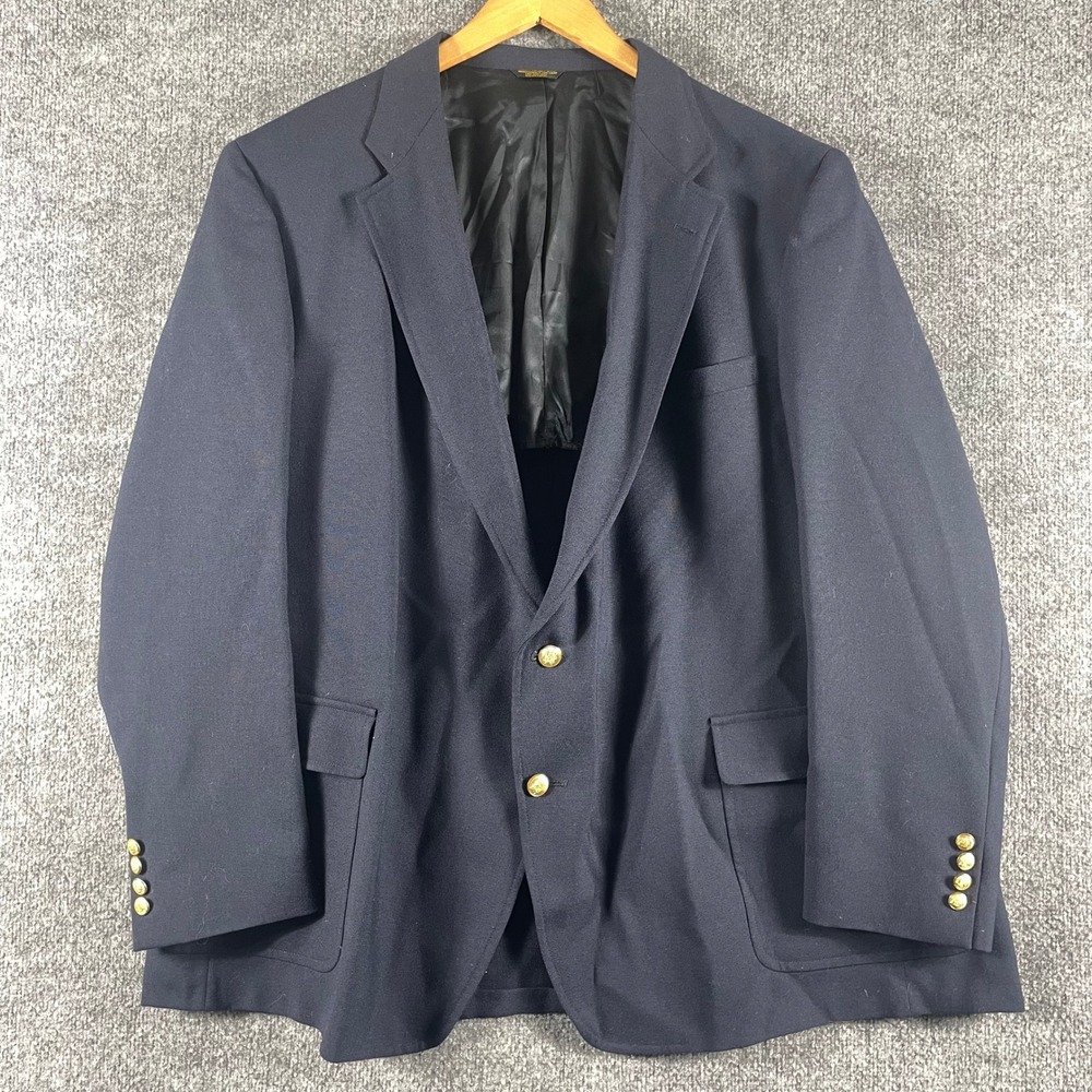 John Weitz Blazer Mens 52 L Blue Gold Crest Button Sport Coat Wedding Formal